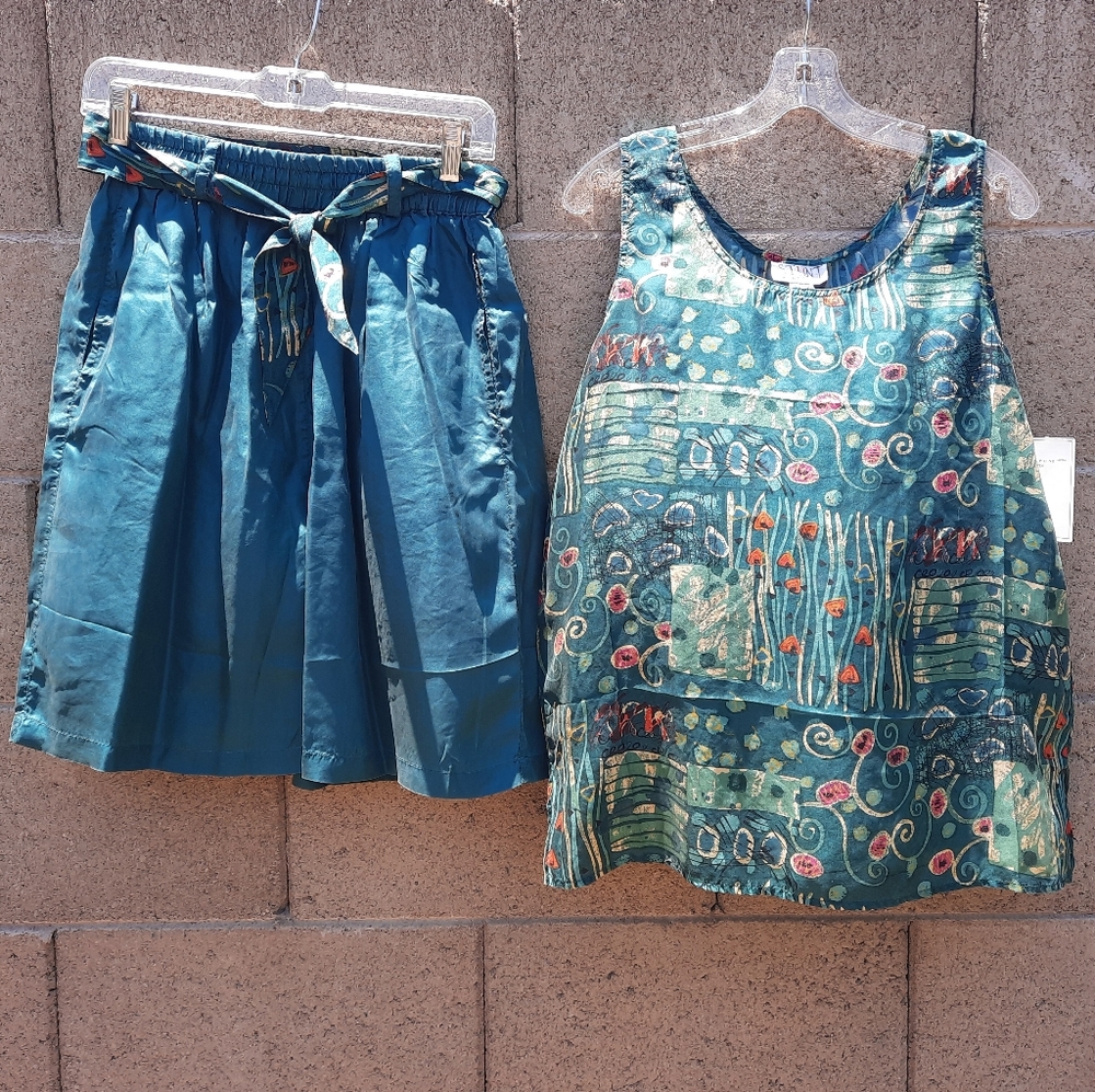 100% silk vintage sz M tank and shorts 80s 90s